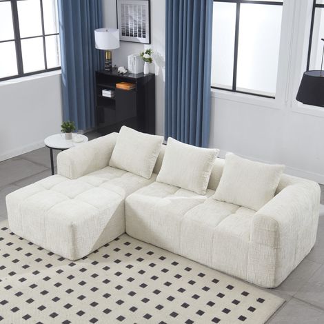 Canapé Modulable 3-4 Places avec Méridienne, Tissu Effet Neige Doux, Mousse Haute Densité, Poches Latérales, Sans Montage (1/5)