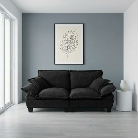 Canapé 2 places 194x82x90 cm noir – accoudoirs amovibles en chenille, structure en bois MEUBLIV (1/5)
