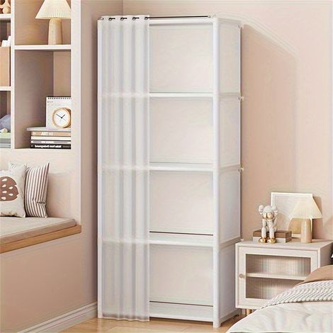 Armoire de rangement multifonctionnelle, organiseur, étagère de sol avec rideau anti-poussière, adaptée aux chambres, salons et dressings (1/5)