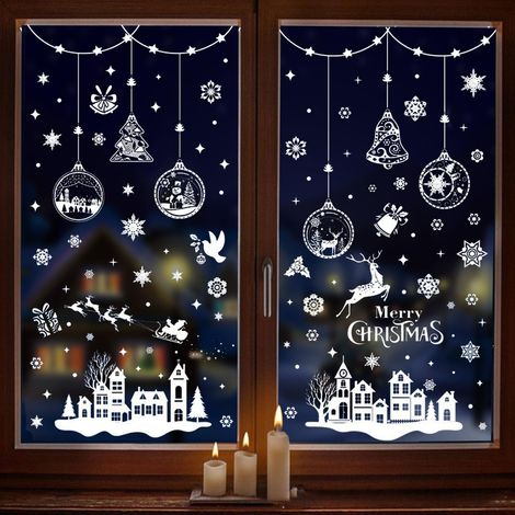 244 Pcs Noel Autocollants Fenetre Réutilisable, 9 Feuilles Noël Stickers, Autocollants Flocon de Neige, Autocollant Noel Electrostatique, Décoration de Noël Fenetre pour Verre/Vitrines/Intérieur (1/5)