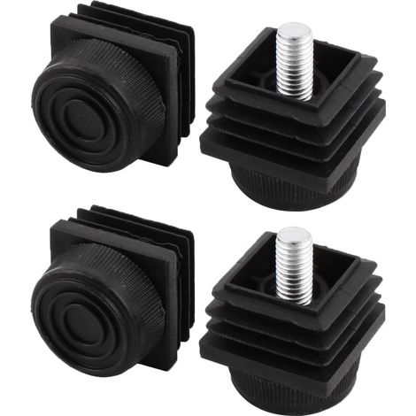 4pcs Pieds de Nivellement Meuble Réglable Pied Réglable Patin de meuble Jambe Pied de Table Chaise Base Protection Plancher Bouchon tuyau inserts carré noir 30 mm x 30 mm (1/4)