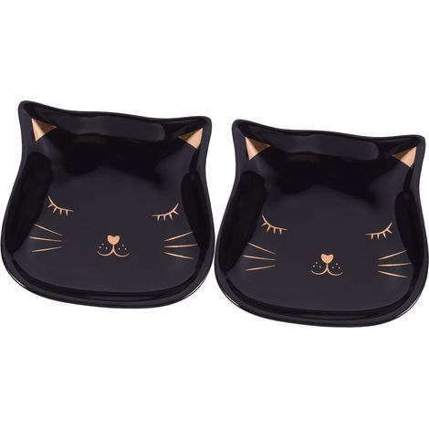 2 Ceramic Dishes with Black Cat Design for Jewelry and Food (1/5)