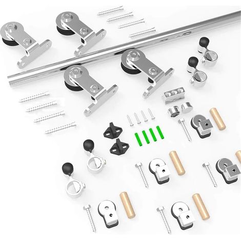 Kit de quincaillerie for Porte de Grange coulissante de 1,5 à 2,4 m (5 à 8 pi) for Porte Double en Bois, Rail en T en Acier Inoxydable (Non Inclus)(5FT(152CM)) (1/5)