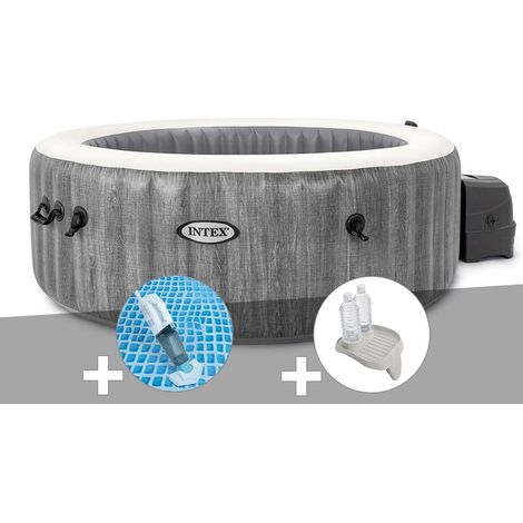 Kit spa gonflable Intex PureSpa Baltik rond Bulles 6 places + Aspirateur + Porte-verre