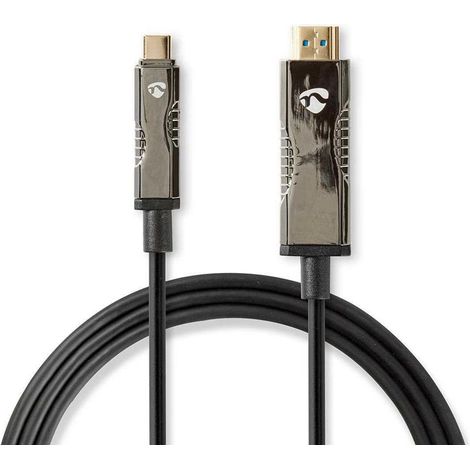 Cable optico usb activo usb c macho conector hdmi 18 gbps 500 m redondo pvc negro caja carton