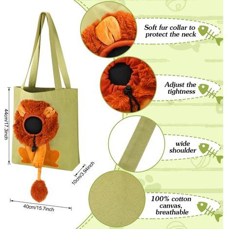 Canvas-Schultertasche für Haustiere, niedliche Handtasche mit Löwen- und Katzenmotiv auf der Rückseite, tragbare Hundetasche, ideal zum Transport von kleinem Haustierzubehör und für (1/5)