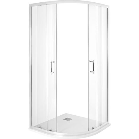 Milano Langley 900mm x 900mm Chrome Reversible Quadrant Shower Enclosure and Slate Effect Tray with Fast Flow Waste - White Tray (1/5)