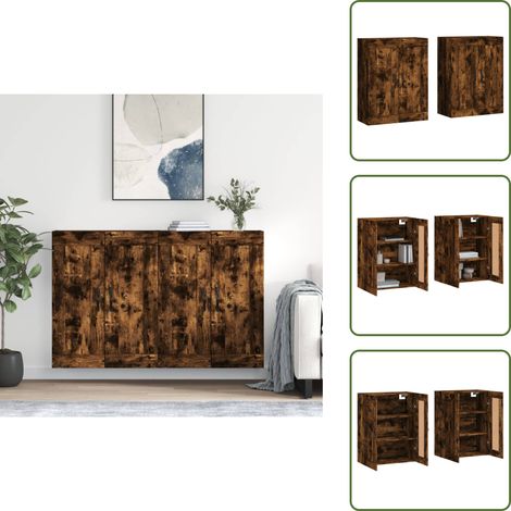 The Living Store Armoires murales 2 pcs chêne fumé bois d'ingénierie - Rangement murale (1/5)