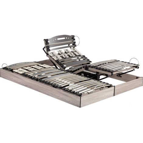 Lit électrique S73 sans pieds - Réglage fermeté lombaires - 2x80x200 - Chêne clair (1/3)