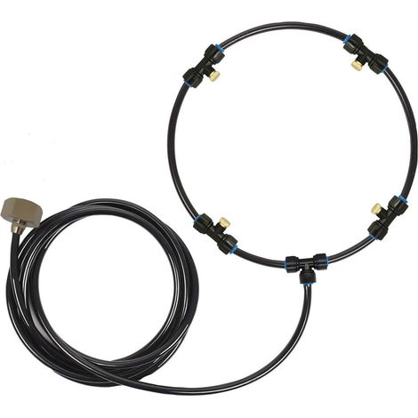 Kit Brumisateur Pour Ventilateur Extérieur - Tube Brumisateur 3 m - 4 Tuyères en Laiton - Raccord 3/4 Pouces - Noir (1/5)