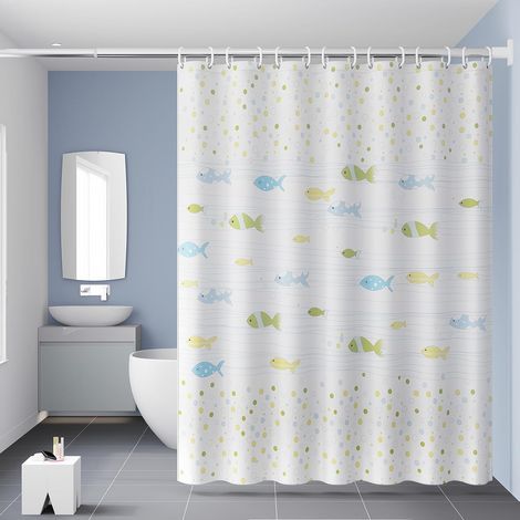 Duschvorhang mit Fischmotiv, 200 x 180 cm, schimmelresistent, modernes Muster, wasserdichtes PEVA, mit 12 Haken (1/5)