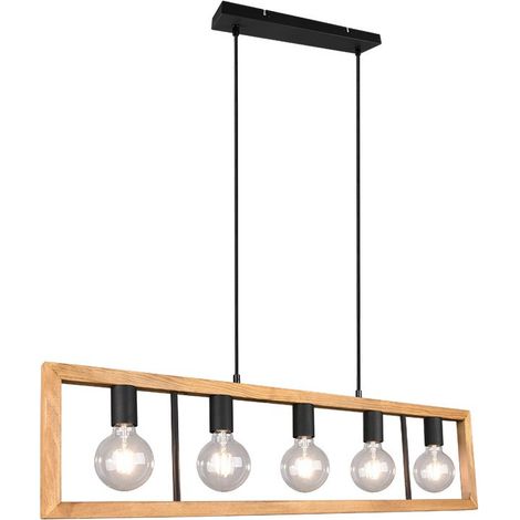 AGRA SOSPENSIONE LEGNO NATURALE E METALLO NERO 5 DIFFUSORI L. 100CM (1/5)