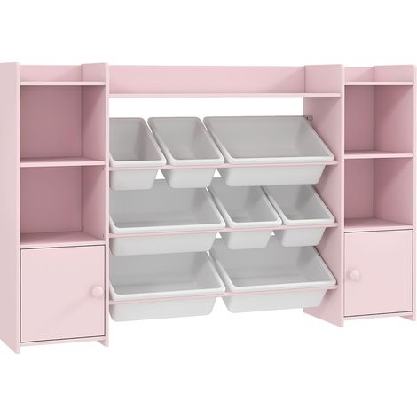 Scaffale contenitore per bambini rosa con 8 cestini rimovibili per libri e giocattoli (1/5)