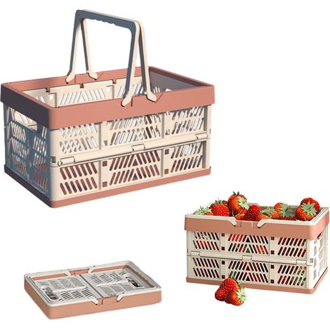Lot de 2 petits paniers pliables en plastique avec poignée, paniers de courses multifonctionnels pour le rangement à la maison, dans la salle de bain, pour les collations et le camping (1/5)