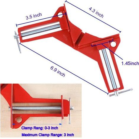 Ensemble de 4 serre-joints à angle droit (90°) - Outils de menuiserie, serre-joints à angle réglable pour cadres, soudure, aquariums, armoires, supports d'étagères et bricolage. (1/5)
