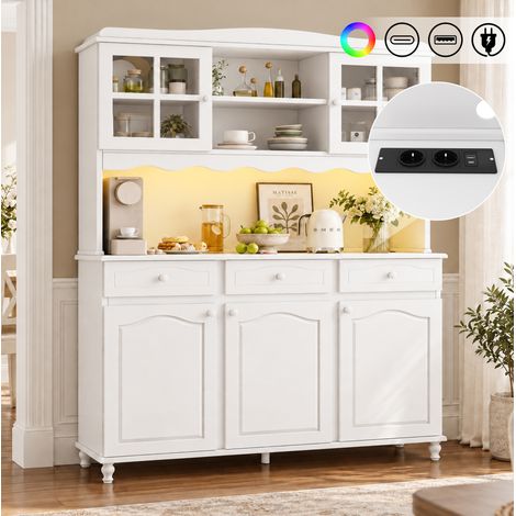 Credenza alta 135x40x185 cm bianca in truciolato con LED e prese, salvaspazio – MEUBLIV (1/5)