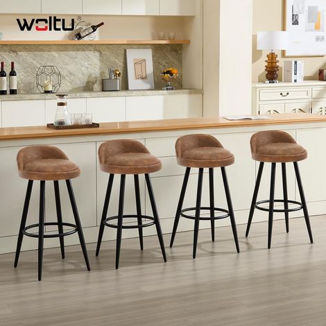 WOLTU Set di 4 Sgabelli Da Bar In Similpelle Con Schienale Basso E Poggiapiedi, Sgabelli Da Bancone Moderni, Marrone