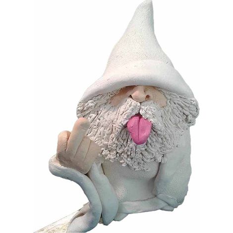 Nain De Jardin - Statue En Résine Avec Chapeau Blanc Et Doigt Levé - Décoration Extérieure Pour Jardin Terrasse Ou Intérieur - 1 Pièce (1/5)