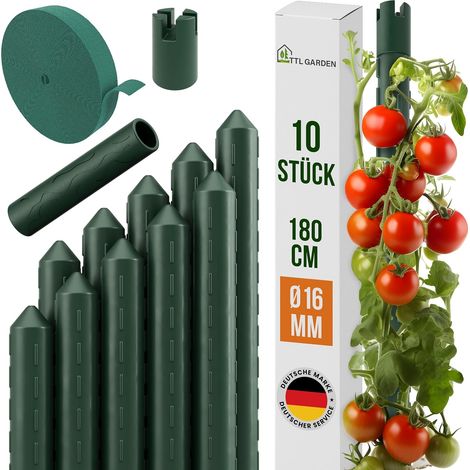 Lot de 10 - Tuteur - Acier - Support pour plantes tomates et légumes - Résistant aux intempéries - Vert - 180x1,6cm (1/5)