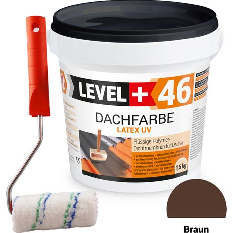 LEVEL+ Dachfarbe Sockelfarbe elastische L+46 BRAUN - 1,5KG + Farbroller 10cm