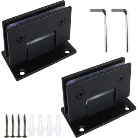 Lot de 2 charnières de porte de douche en verre à 90 degrés, pièces de rechange noires, clips de porte de salle de bain en acier inoxydable pour 8 à 12 mm (1/4)