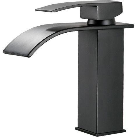 Mitigeur cascade noir, mitigeur d'évier monotrou, mitigeur d'évier créatif en acier inoxydable (1/4)