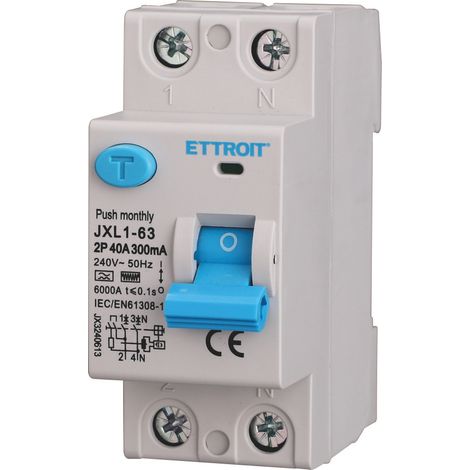 Disjoncteur différentiel pur ETTROIT 2P 40A 300mA 220V-6KA Courbe F - JX3240613