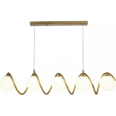 Lampadario a sospensione moderno da soffitto bronzo con 5 sfere in vetro bianco e attacco per lampadine G9 (1/5)