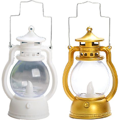 Mini lanternes (lot de 2) à LED, petites lanternes décoratives d'intérieur et d'extérieur, blanches et dorées.