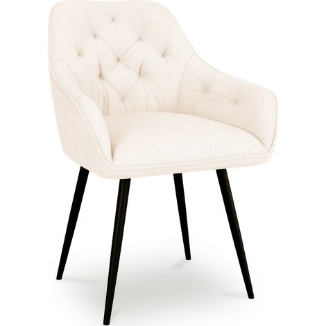 Dining Chair with Armrests - Upholstered in Premium Bouclé - Alene White