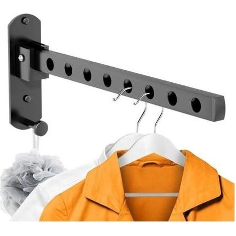 Noir,Étendoir Mural, Etendoir Linge Exterieur Pliable, Rotation 90° Séchoir À Linge Pliant, Cintre Mural Support de Séchage, Portevêtements Pliable Mural pour Balcon Buanderie Salle de Bain (1/5)
