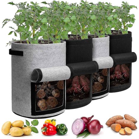 Sacs de culture pour pommes de terre avec rabat, 10 gallons, lot de 4, pots de culture avec poignées et fenêtre de récolte pour pommes de terre (1/5)