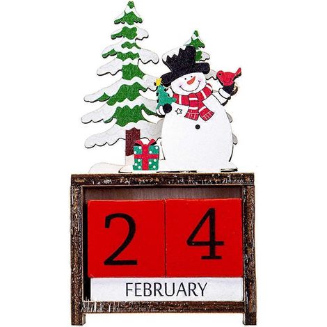 Calendrier de Noël Bonhomme de neige en bois, calendrier de bureau, cadeau de Noël-13X7X3CM (1/2)