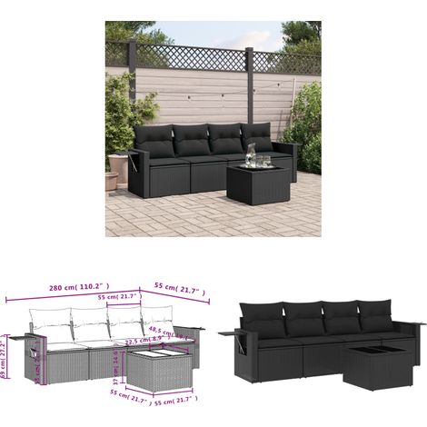 Salon de jardin 5 pcs avec coussins noir résine tressée - Ensemble Salon De Jardin - Meuble Extérieur - Résine Tressée - Rotin Synthétique - Mobilier De Jardin - Home & Living (1/3)