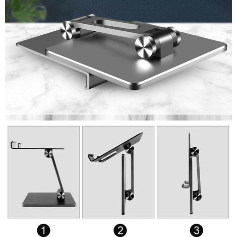 Support tablette aluminium pliable, réglable multi-angles, stable pour canapé, lit, bureau et voyage, gris MT134 (1/5)