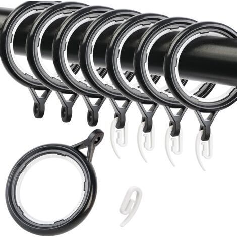 32 Pack Plastic Curtain Rings with Hooks for Shower Curtains, Doors and Windows. Inner diameter 35 mm. Black. (1/5)