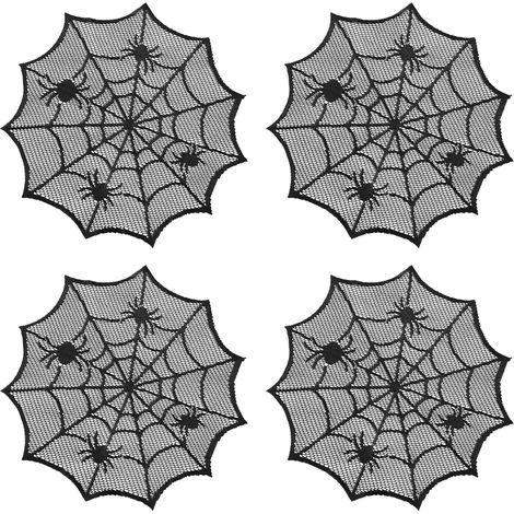 Pour Halloween, utilisez 4 nappes séparées à motifs de toile d'araignée, en dentelle noire de 30 cm. (1/3)