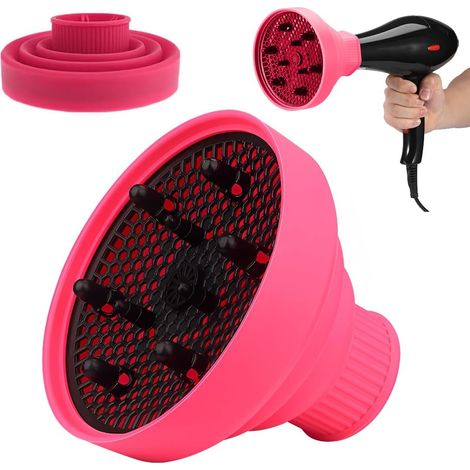Diffuseur universel pour sèche-cheveux pour coiffure cheveux bouclés ou ondulés, séchage et gain de volume maximum sans frisottis, diffuseur seche cheveux, silicone（Rose rouge）