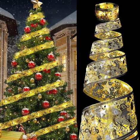Weihnachtsband Deko Lichterkette 10M 100 LED Glänzende Bänder Lichter, Spitze Band Dekor für Weihnachten Garten Urlaub Party (1/5)