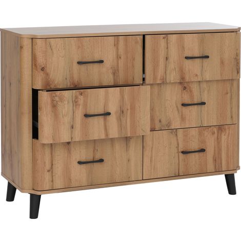 Cómoda HHG-772, aparador, 6 cajones, 86 x 120 x 40 cm, Acabado roble Wotan