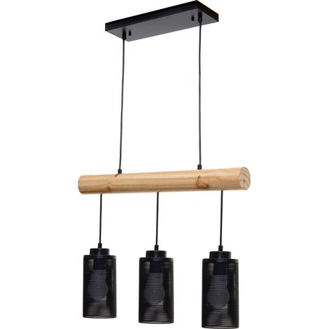 Lampe suspension suspendue design industriel en bois massif noir 3 abat-jours 040003602 (1/5)