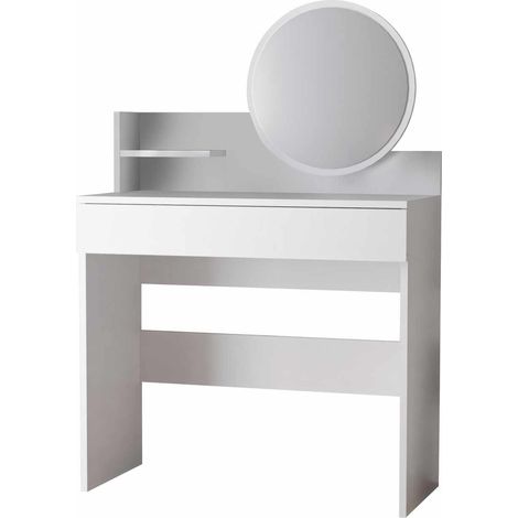 Schminktisch mit Spiegel aus Holz "Harmony Mini Round" - 90 x 40 x 133 cm - Weiß