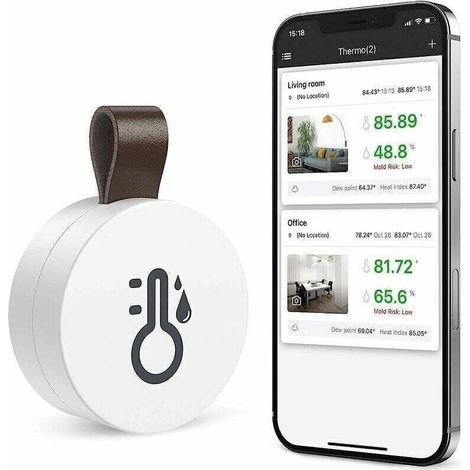 Bluetooth thermometer hygrometer, mini wireless indoor thermo-hygrometer with data export function, compatible with iOS and Android for wine cellars, living rooms, baby rooms, and homes. (1/4)