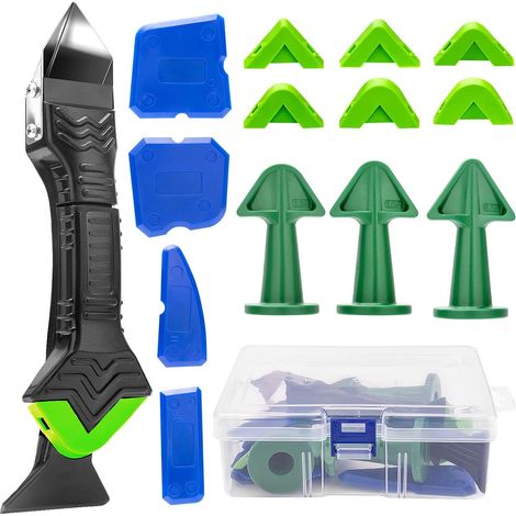 Outil de Calfeutrage 3 en 1-14 Pieces Outils de Calfeutrage en Silicone Kit Lisseur Joint Silicone avec Boîte de Rangement, Outil D'étanchéité en Silicone pour Salle de Bain Cuisine Carrelage (1/5)