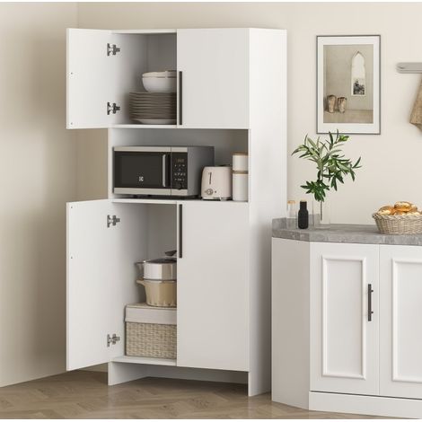 Mueble de cocina alto 79 x 40 x 175 cm con almacenaje, soporte para microondas, blanco HAVRYA (1/5)