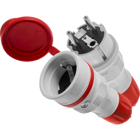 Anschlussset, Stecker und Buchse, Schuko, 250 V, grau-rot (1/5)