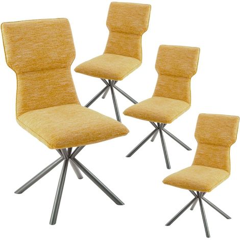 Lot de 4 chaises design en tissu chiné jaune et piètement étoile métal noir - ASTER (1/3)