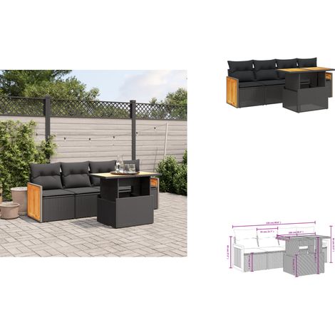 5-tlg. Garten-Sofagarnitur mit Kissen Schwarz Poly Rattan - Gartensortiment - Gartenmöbelset - Lounge Möbel - Rattan Gartenmöbel - Gartenlounge (1/3)