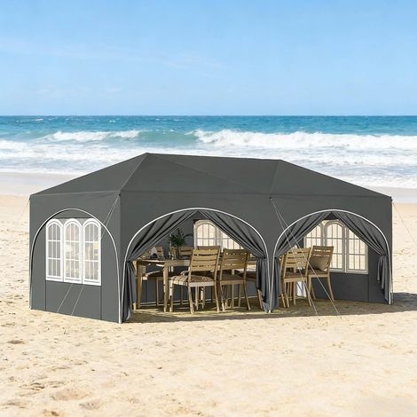 Tendone da ricevimento 3 x 6 m con 6 pareti laterali, impermeabile, protezione UV, grigio HAVRYA (1/5)