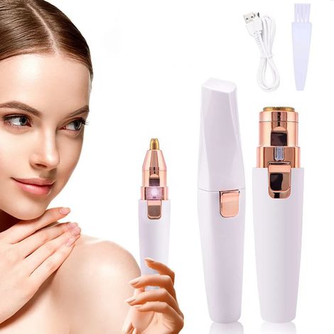 Augenbrauen-Trimmer, AnyFace 2-in-1 Augenbrauen-Rasierer und Gesichtshaar-Entferner Schmerzloser Augenbrauen-Trimmer USB-Ladegerät Augenbrauen-Lippen-Nasen-Körper-Gesichtstrimmer für Frauen (1/4)